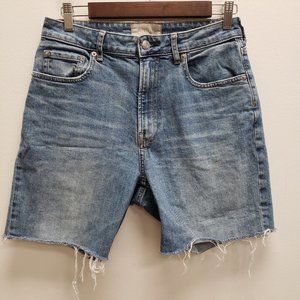 Everlane Womens Curvy Cheeky Jean Shorts Size 29 Blue Faded Cut Off High Rise